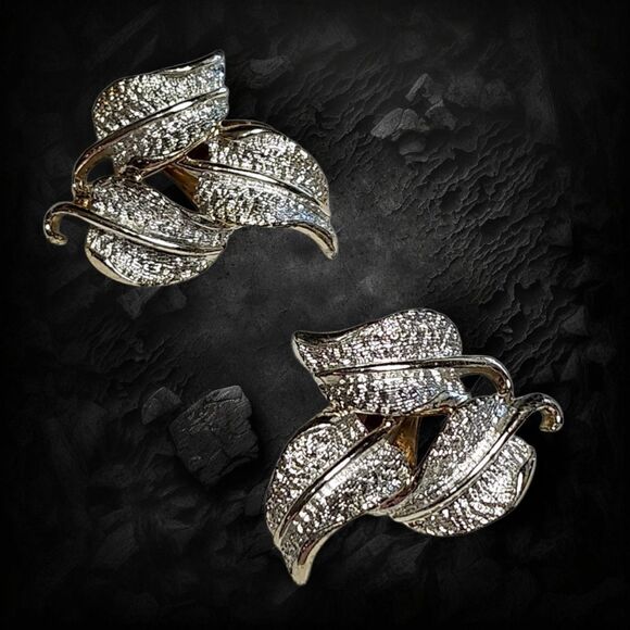 Vintage Emmons Leaf Bracelet & Clip Earrings Set Silver Tone Textured Links - Picture 5 of 9